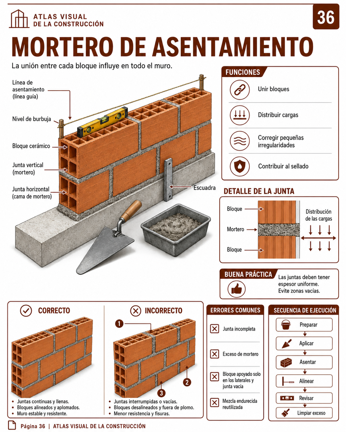 Página del Atlas Visual de la Construcción: Mortero de asentamiento